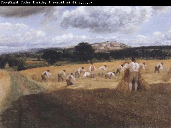 George Robert Lewis Dynedor Hill,Herefordshire,Harvest field with reapers (mk47)
